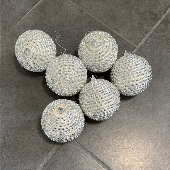 Pier 1 Other - Pier 1 Silver and White Holiday Ornaments set of 6